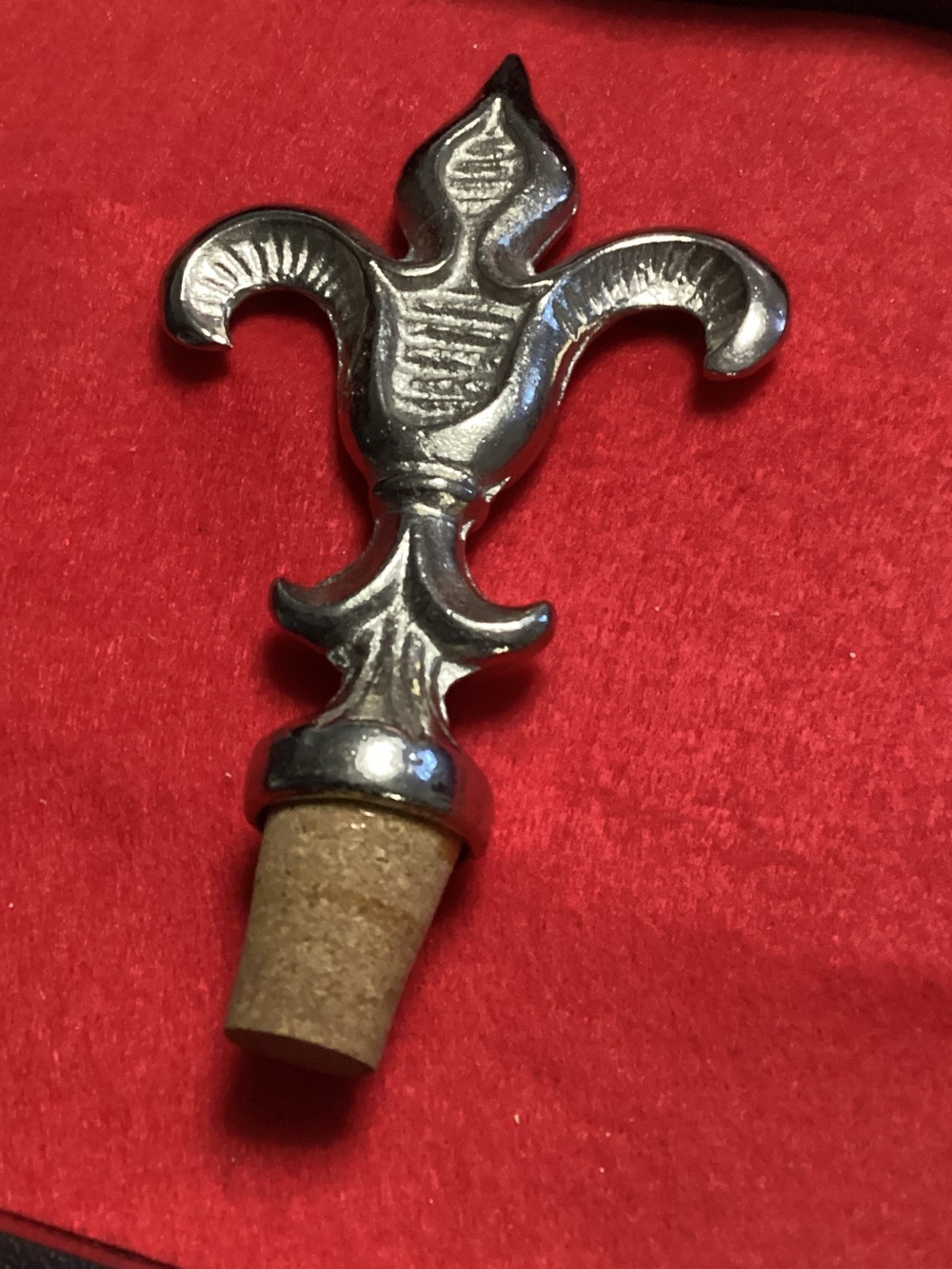 Vintage Heavy Pewter Fleur De Lis Bottle Stopper  - Looks to be Hand Made